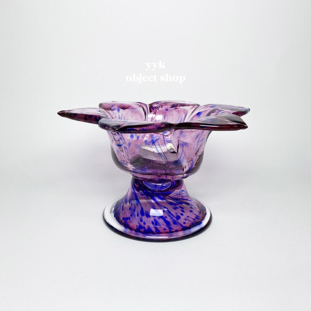 [90s Handblown Purple Floral petal Object] 특이한오브제 특이한빈티지소품 빈티지캔들홀더 특이한캔들홀더 유리캔들홀더 집들이선물