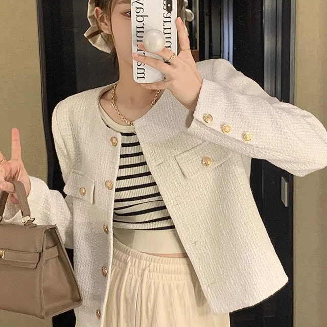 [당일출고]수엠W 간절기 긴팔 세미크롭 S083 트위드자켓