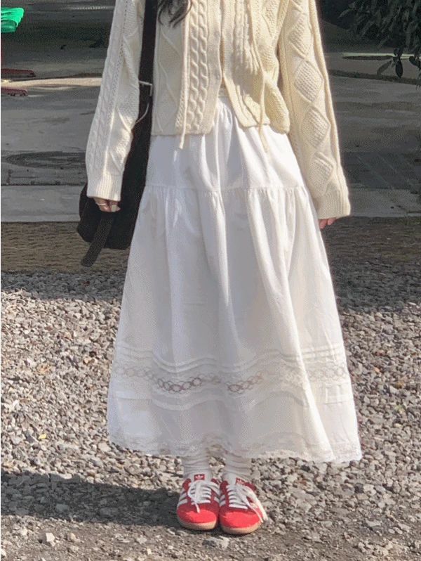 쿠시 레이스 롱 skirt (롱스커트/코튼스커트/러블리/봄스커트/캉캉/휴양지/여행룩)