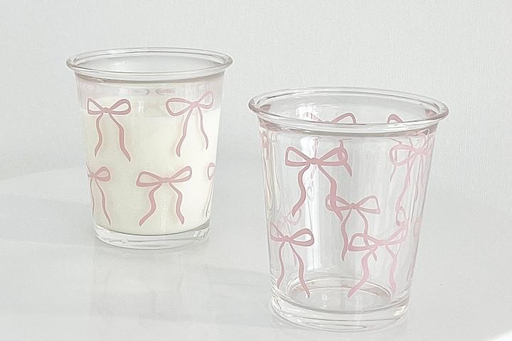 리본 내열 유리컵 홈카페 사무실 물컵 주스컵 우유잔 330ml