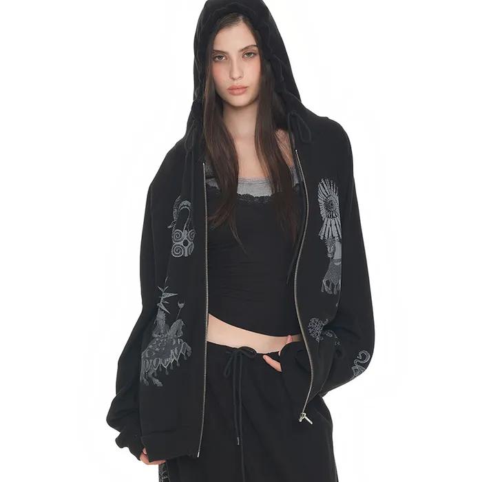 TAROT 02 WAFFLE ZIP-UP HOODIE (BLACK)