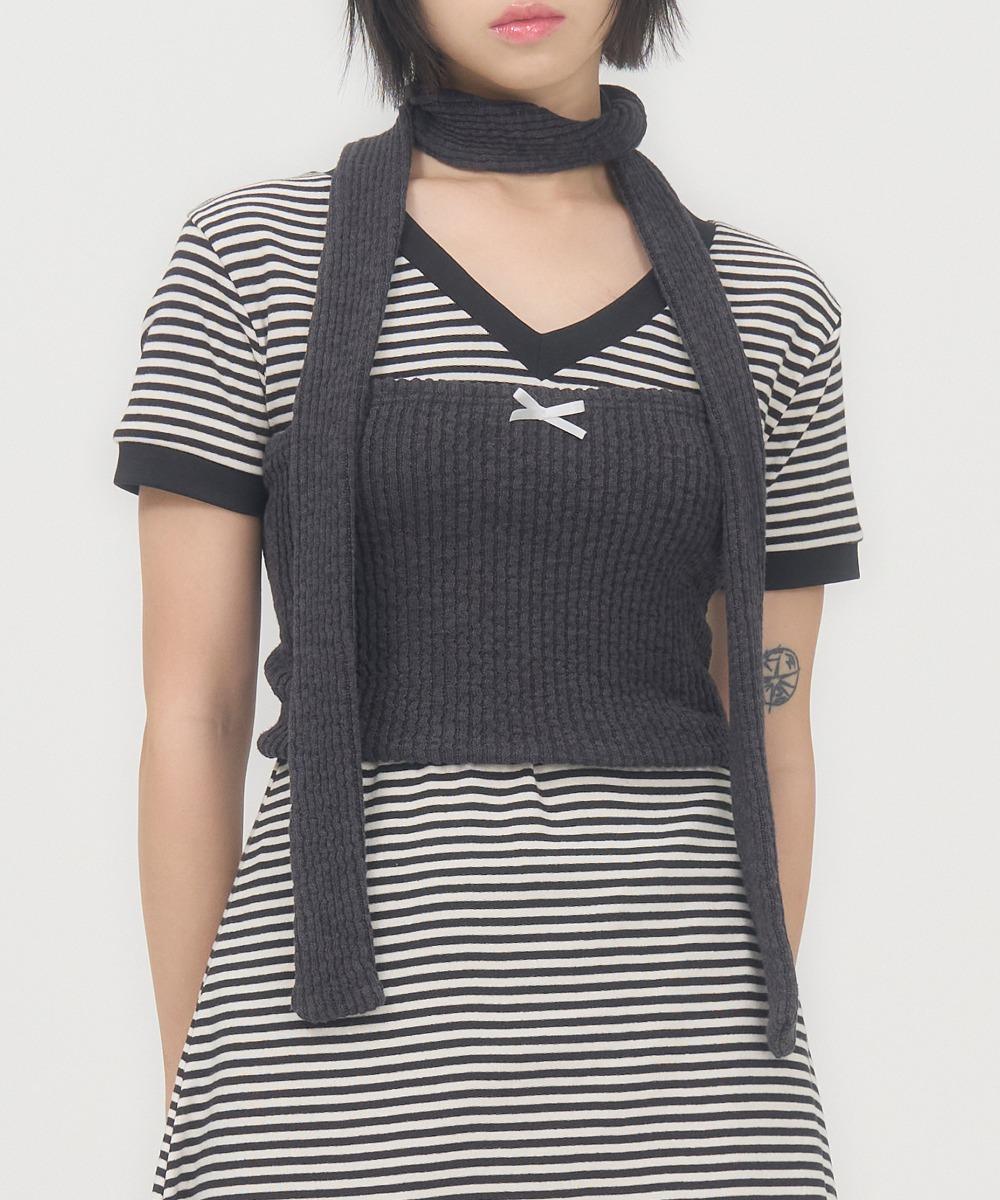 RIBBON KNIT TUBE TOP (CHARCOAL)