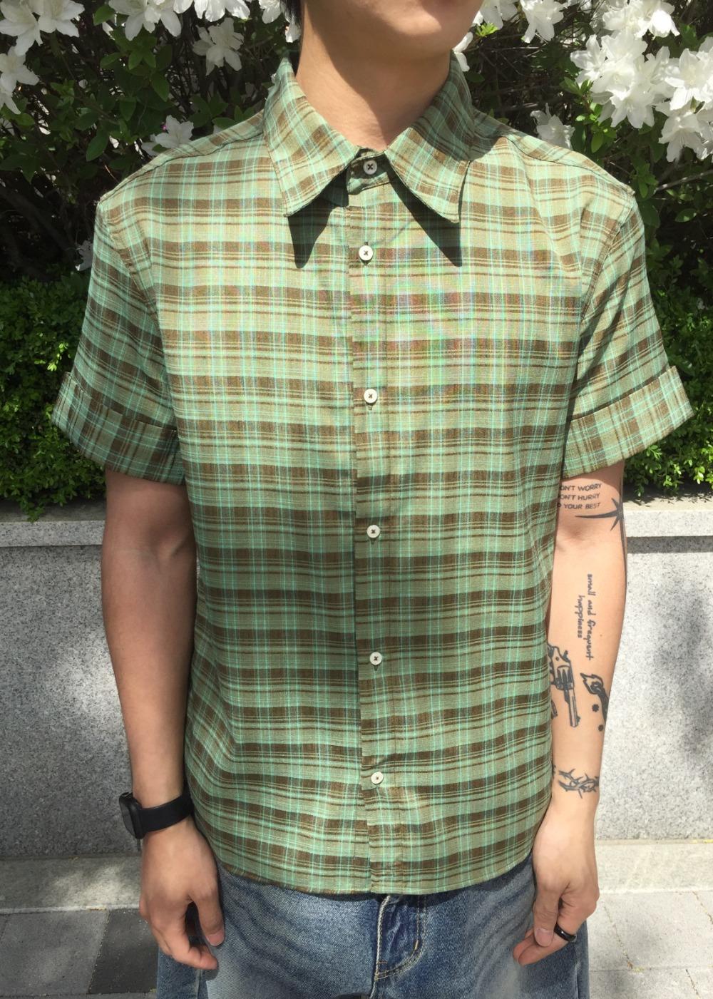 Checkerd Roll-Up Crop Half Shirts