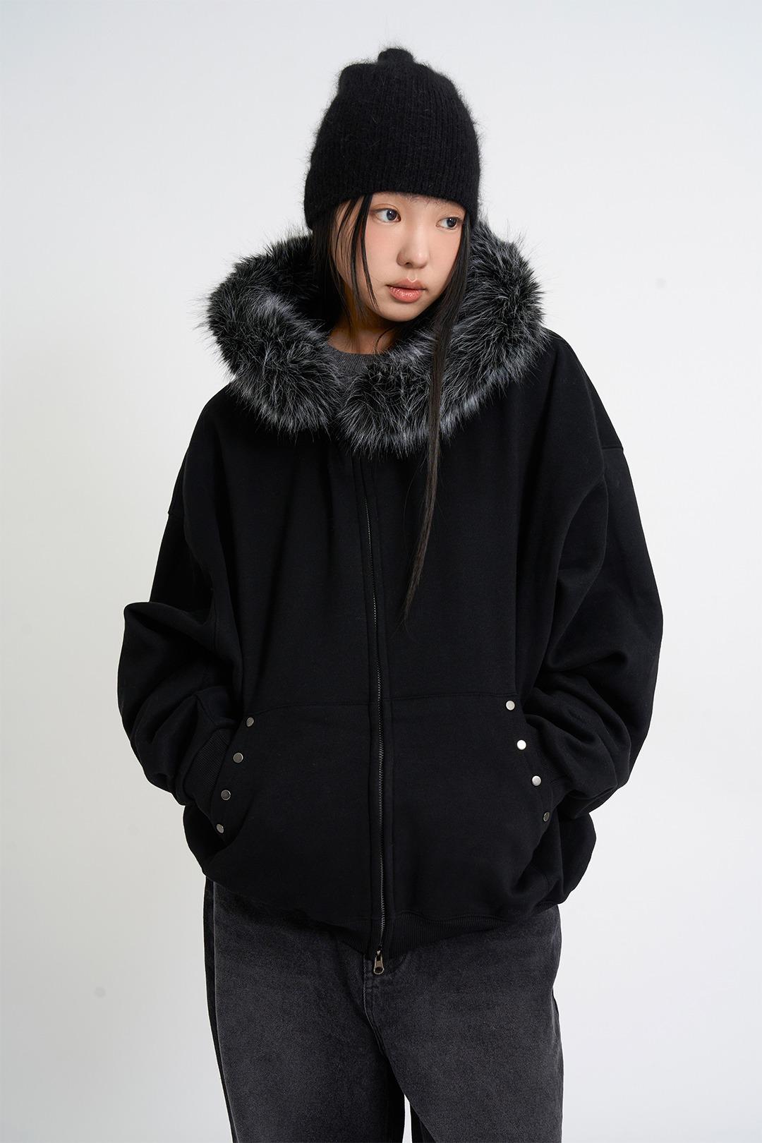 라쿤 퍼 후드 집업