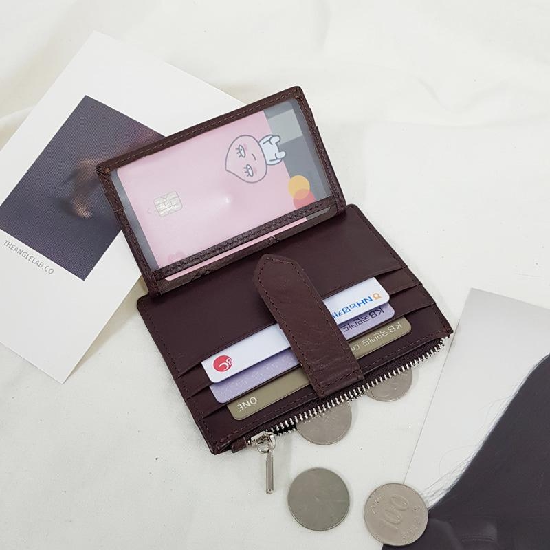 클로이 알피 천연소가죽 슬림 지퍼 카드 지갑