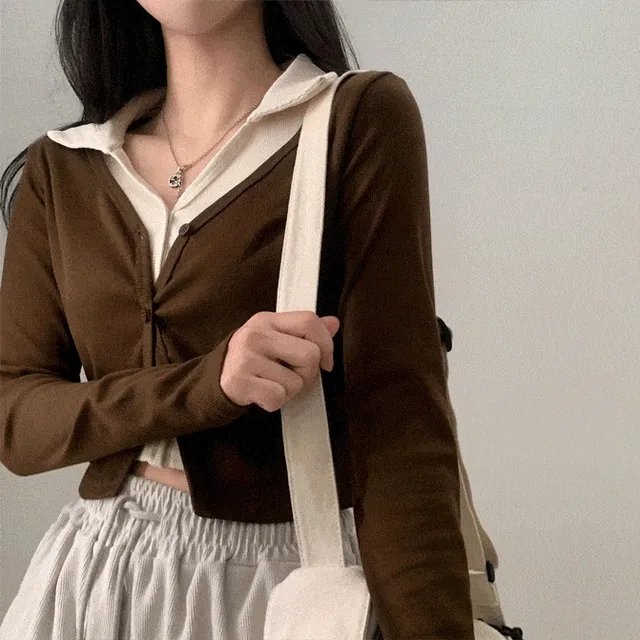 당일발송ㅣ[단독진행!/긴팔ver.] 독보적인 디테일2, 이중 레이어드 크롭 카라 긴팔가디건 - 5color