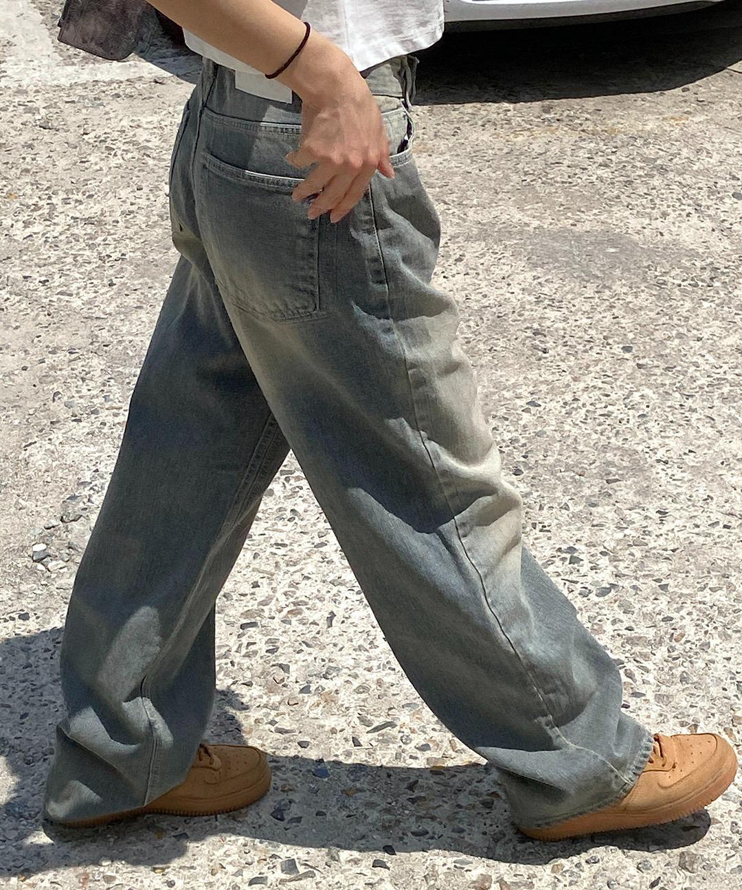 스노우 워싱 와이드 데님 팬츠