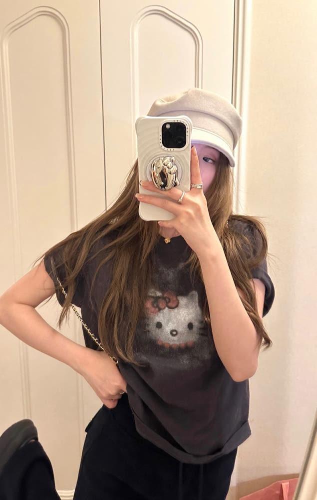 키티 반팔티셔츠(다크그레이)