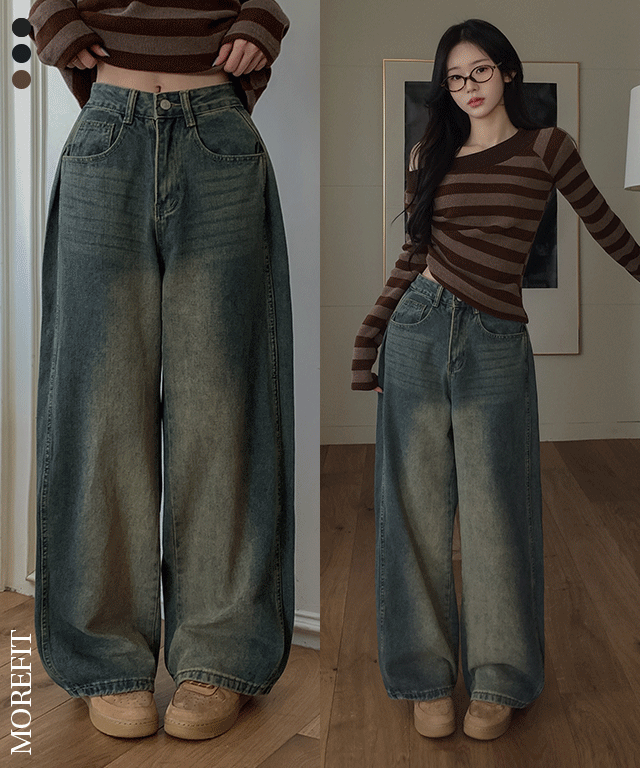모어핏 [핏강추🤍] 링킨 사이드 핀턱 와이드 데님 롱 팬츠 3colors