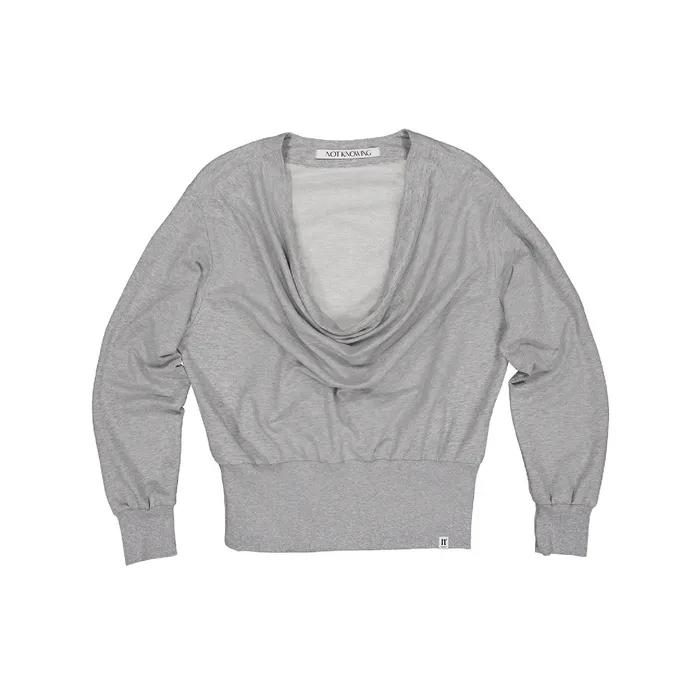 Deep Cowl Neck Sweatshirt (MELANGE GREY)