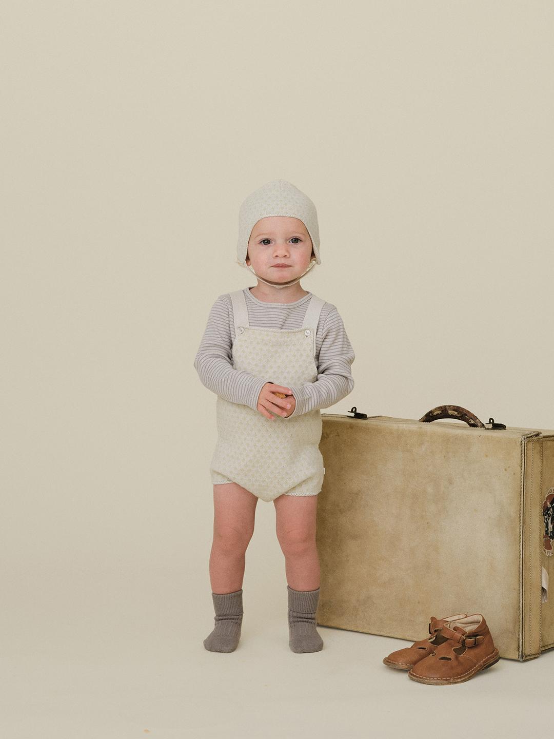 BABY) BonBon Knit Romper, Ecru