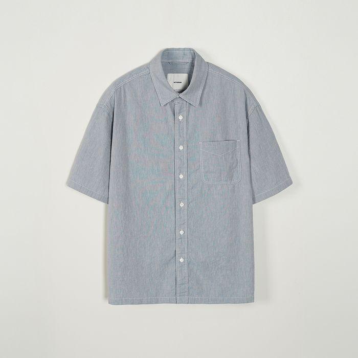 LINEN DENIM HALF SHIRT - BLEACH