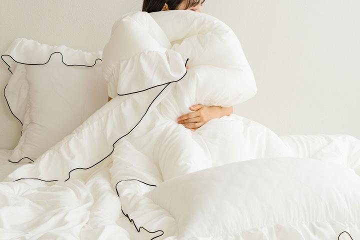 크림 모달 프릴 부드러운 사계절 옥수수솜 차렵이불 세트 SS/Q/K 4colors