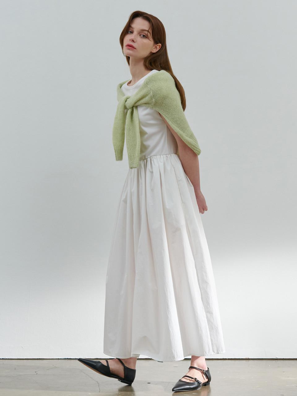 드롭 숄더 레이어드 원피스 화이트