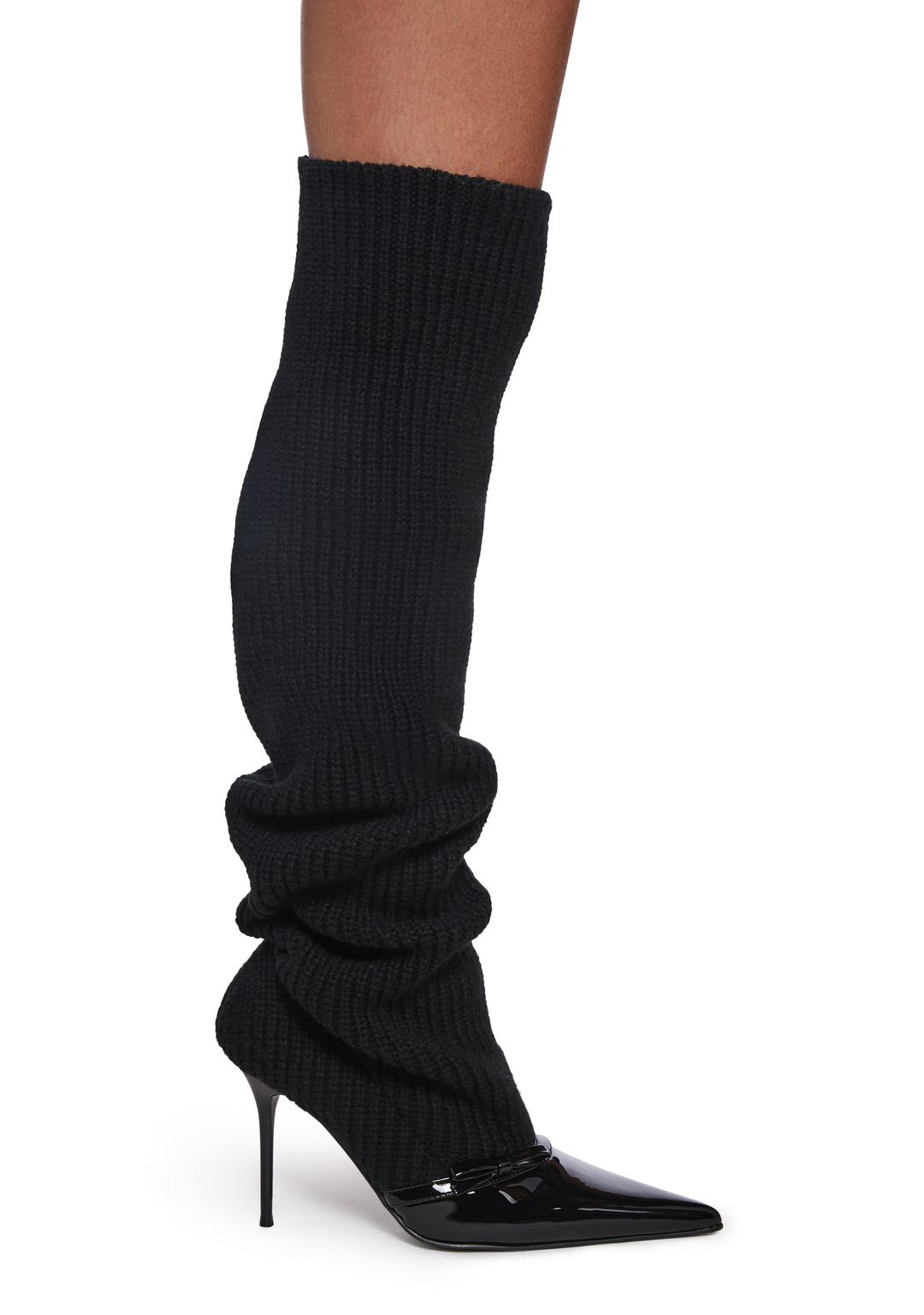 Hot Shot Knit Heeled Boots - BLACK / US 5