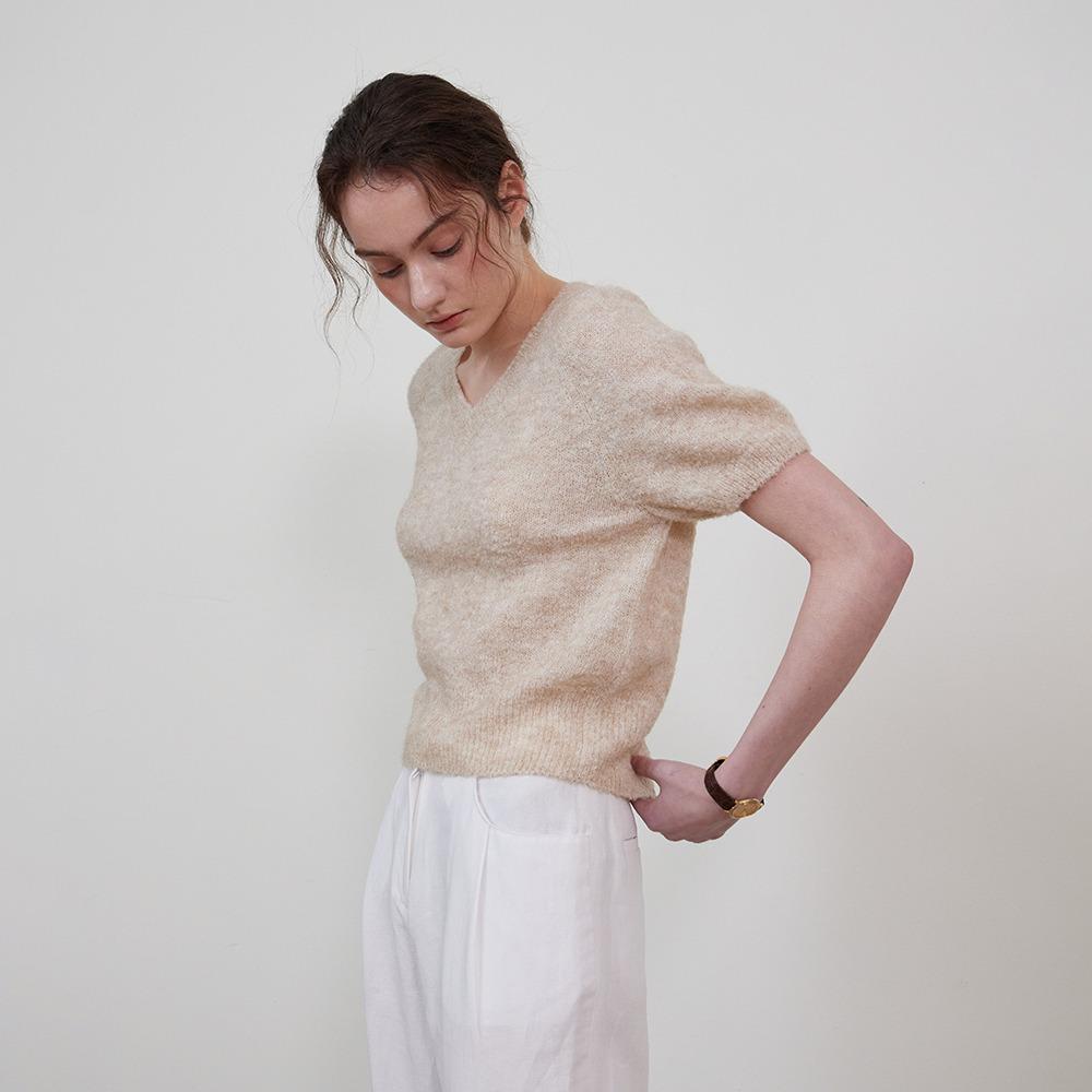 Alpaca V-neck half knit_BEIGE