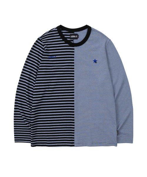 Stripe Twofold Long Sleeves T-Shirt [Blue]