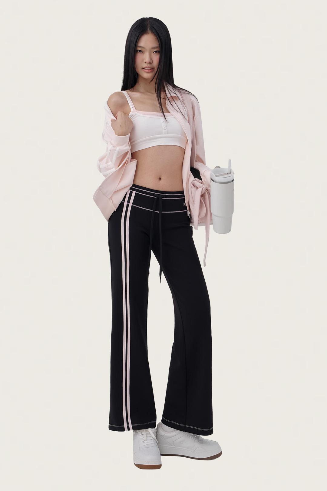 Bella pink line track pants, Black