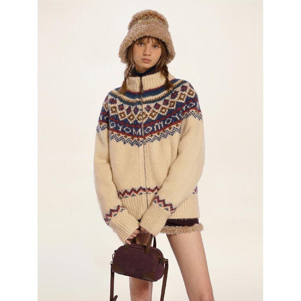 노르딕 가디건 집업 니트 스웨터 롱디자인