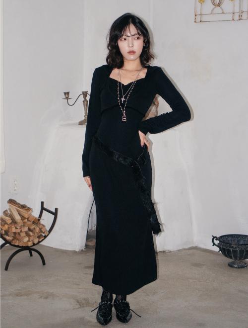 Lace hoodie dress(Black)