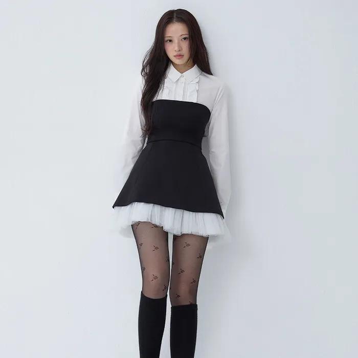LAYERD RUFFLE SHIRT MINI DRESS_TT5W605BK