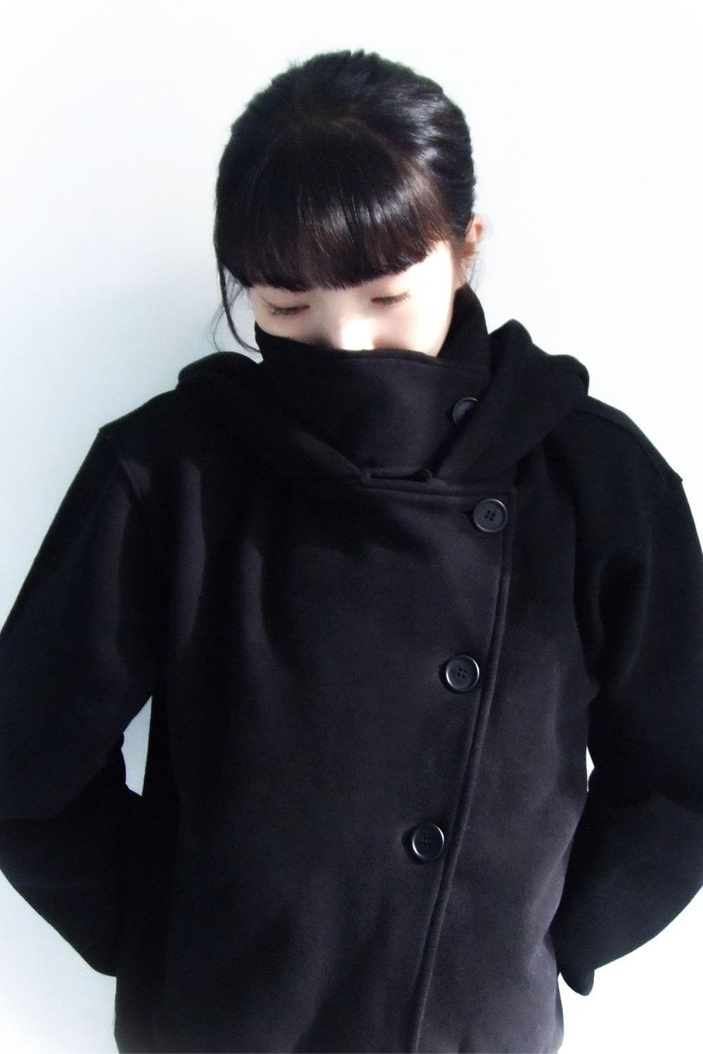 High Neck Hood Zip Up Black