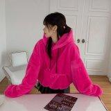 옷자락 여자 뽀송 오버핏 밍크퍼 핫핑크 연말룩 박시 후드티