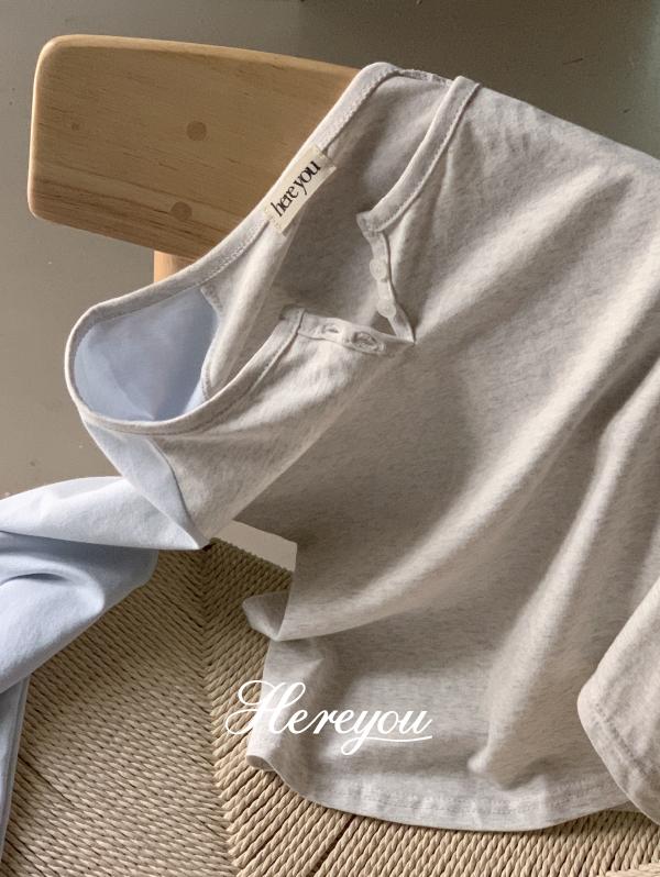 유리에 [here you] 페어링 단작 나그랑 tee - 3color (배색/래글런/버튼티/단추티/라운드/긴팔티셔츠/개강룩/캠퍼스룩)
