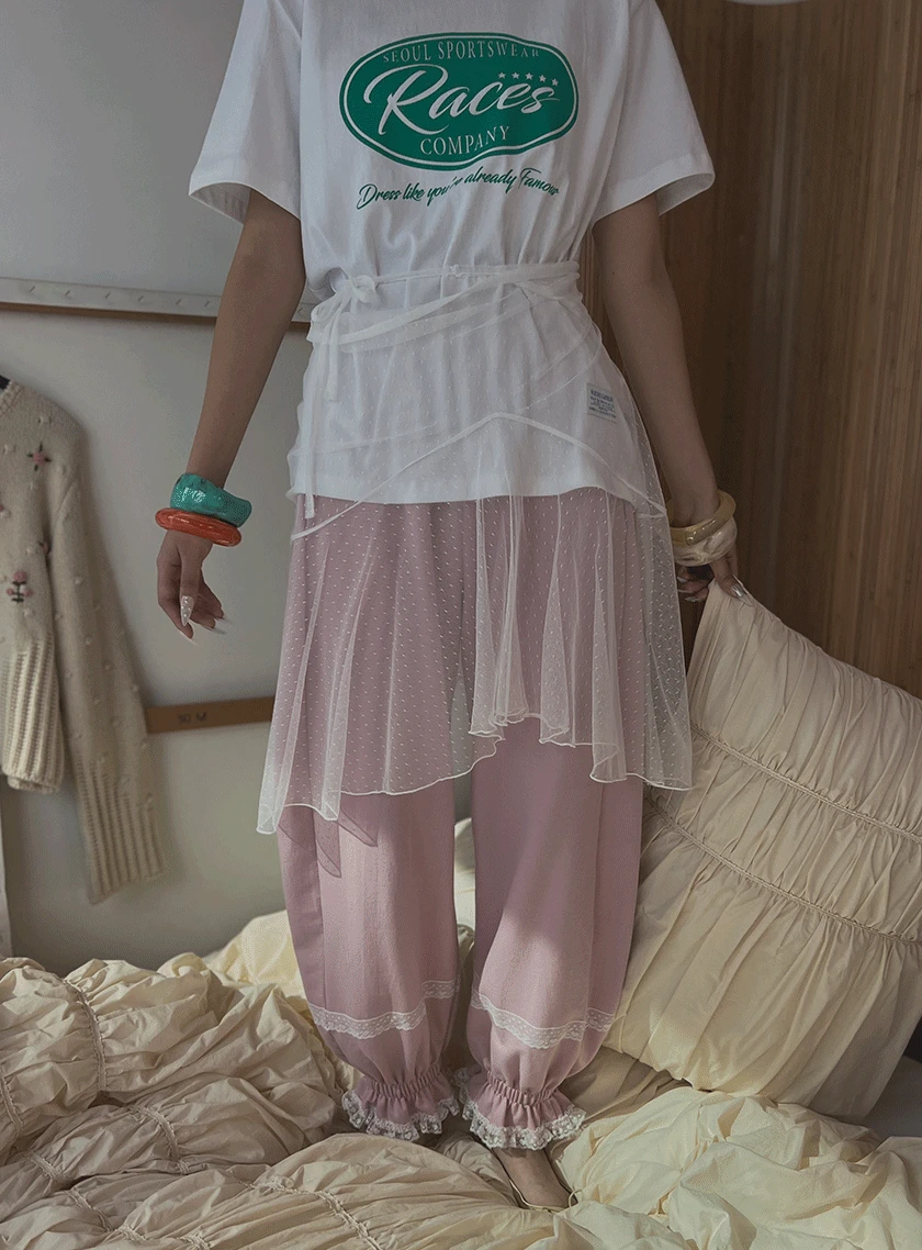 러프 스트랩 도트 레이어드 시스루 스커트