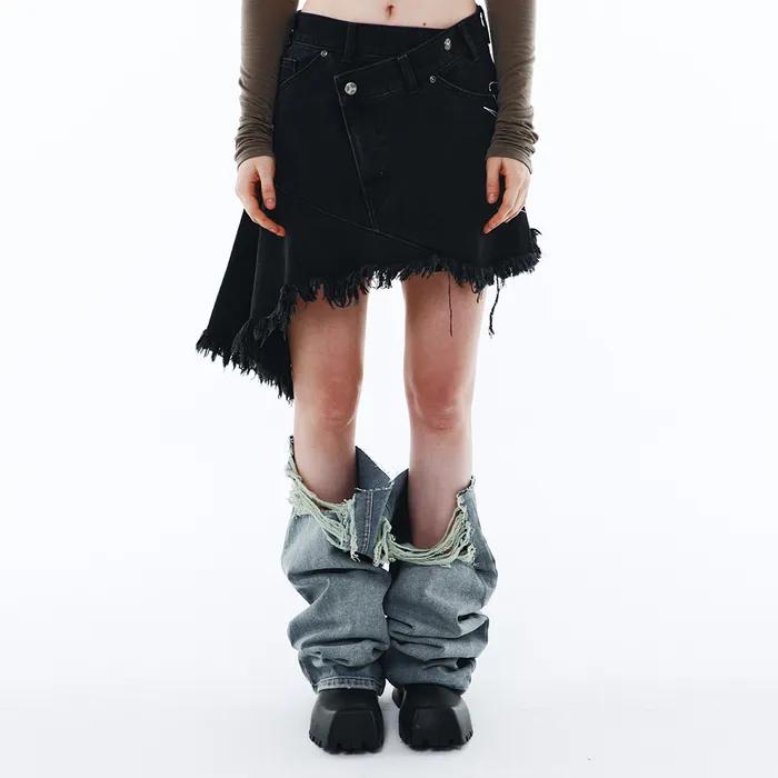 ASYMMETRIC CUT-OFF COTTON SKIRT BLACK