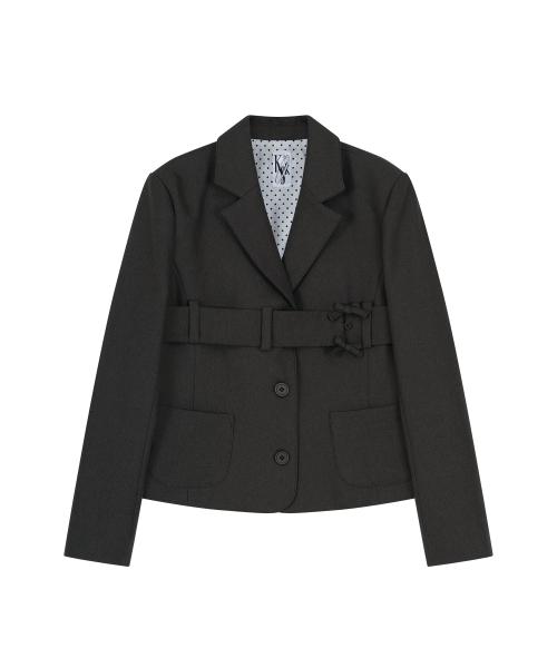 Ribbon Belted Preppy Jacket Charcoal
