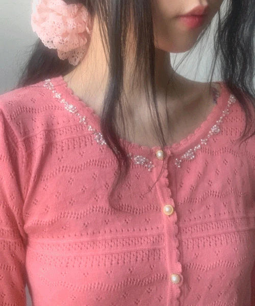 (Vintage)Beads U Neck Vintage Punching Cardigan