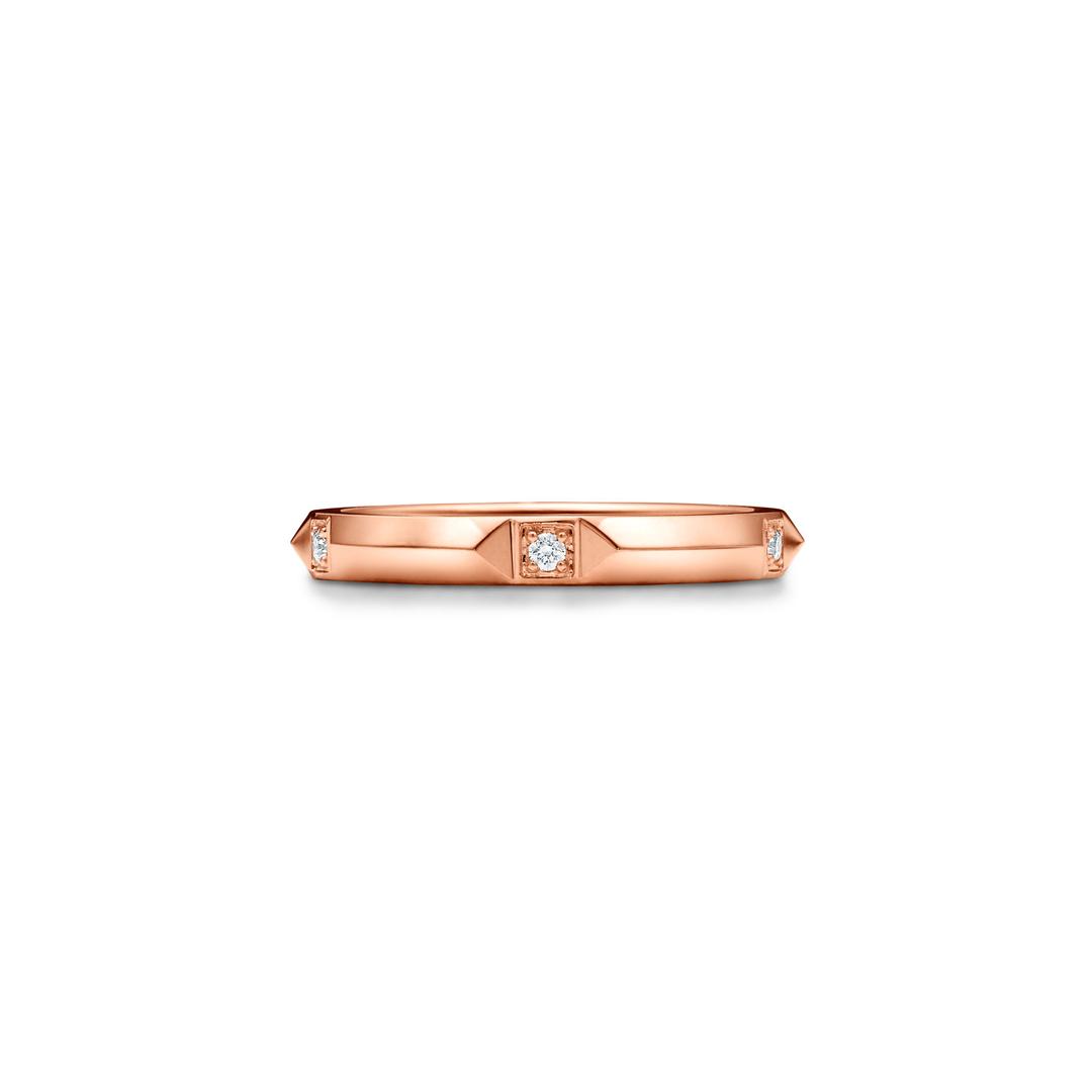 밴드 링 18K 로즈 골드 소재에 다이아몬드 세팅, 두께 2.5mm