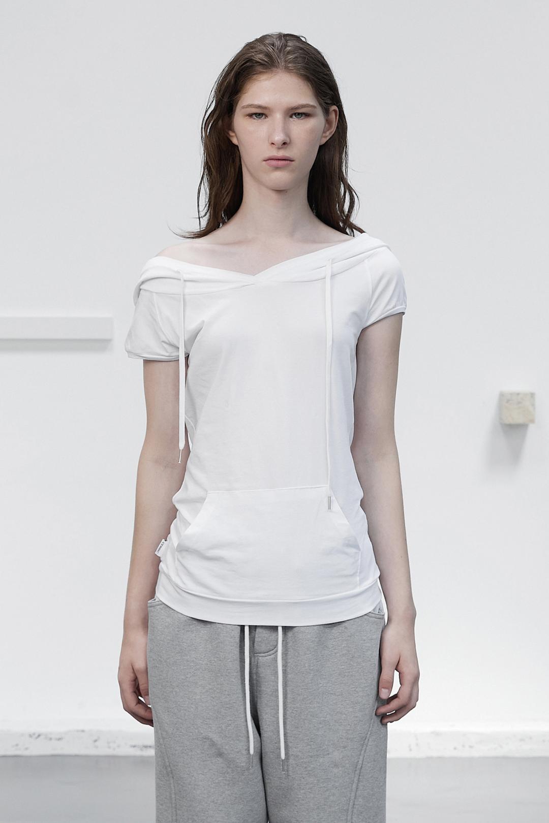 SWEAT HOODIE HALF TOP / WHITE