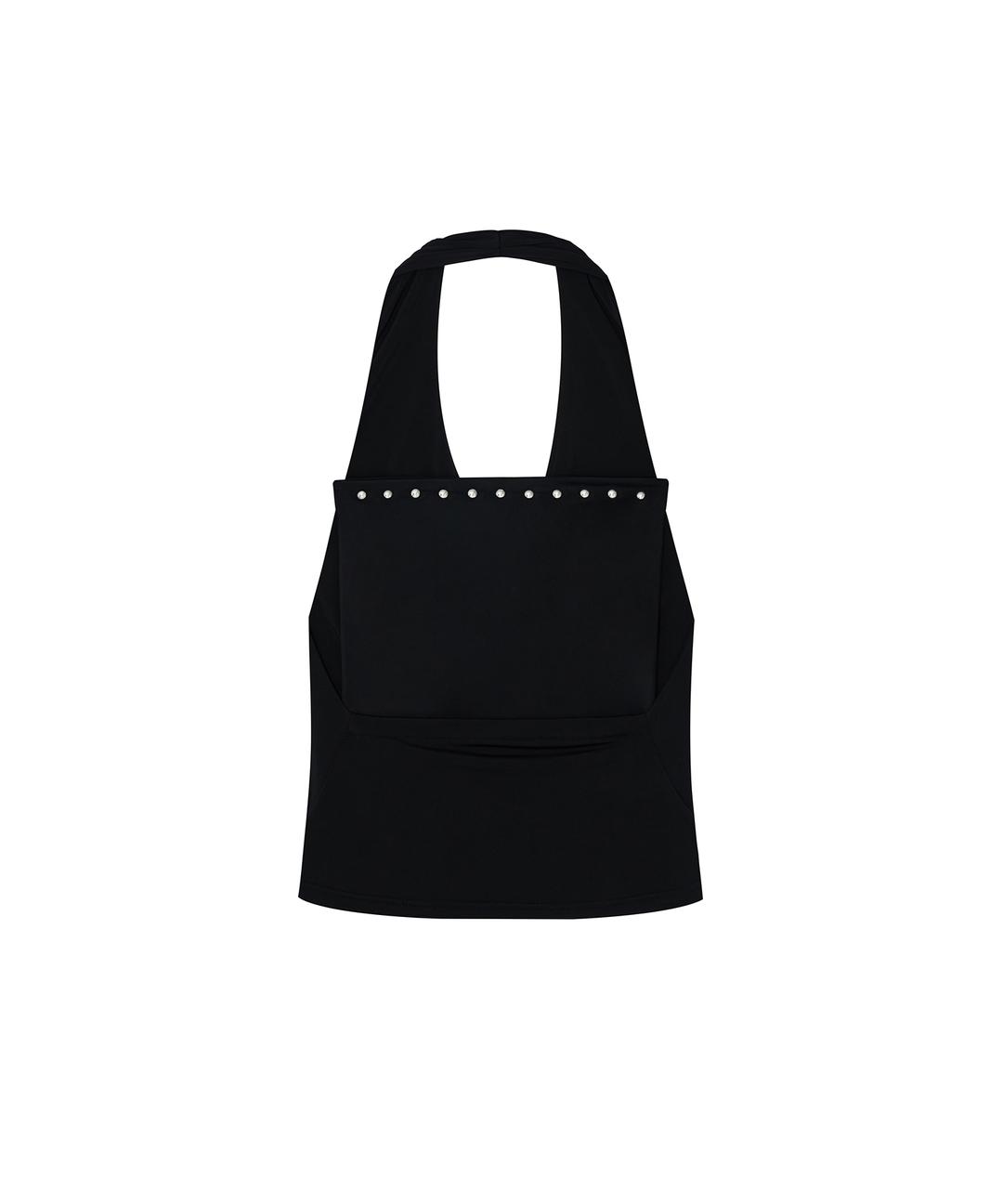 Stud Drape Halter Top Black
