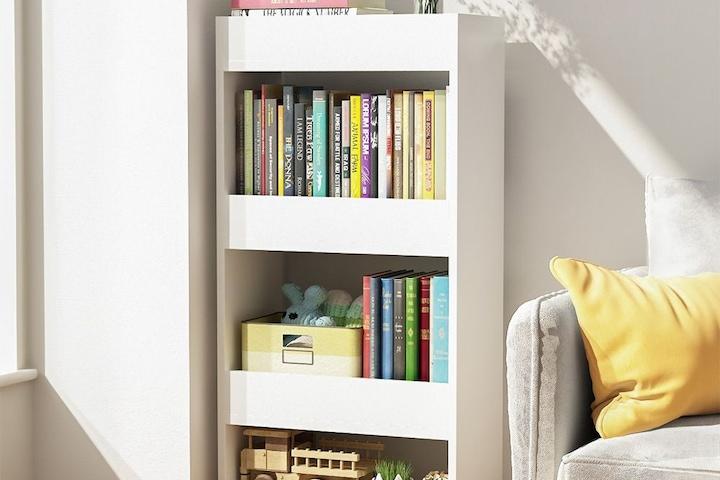 비즈 책꽂이 트롤리 이동식 틈새책꽂이 전면 책장 선반 수납장 4단 북카트