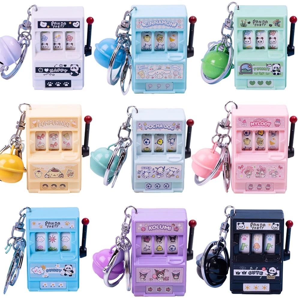Kawaii Sanrio Casino Game Console KeyChain Melody Cinnamoroll Kuromi Cute Fashion Mini Simulation Turn Machine Keychain Toy Gift