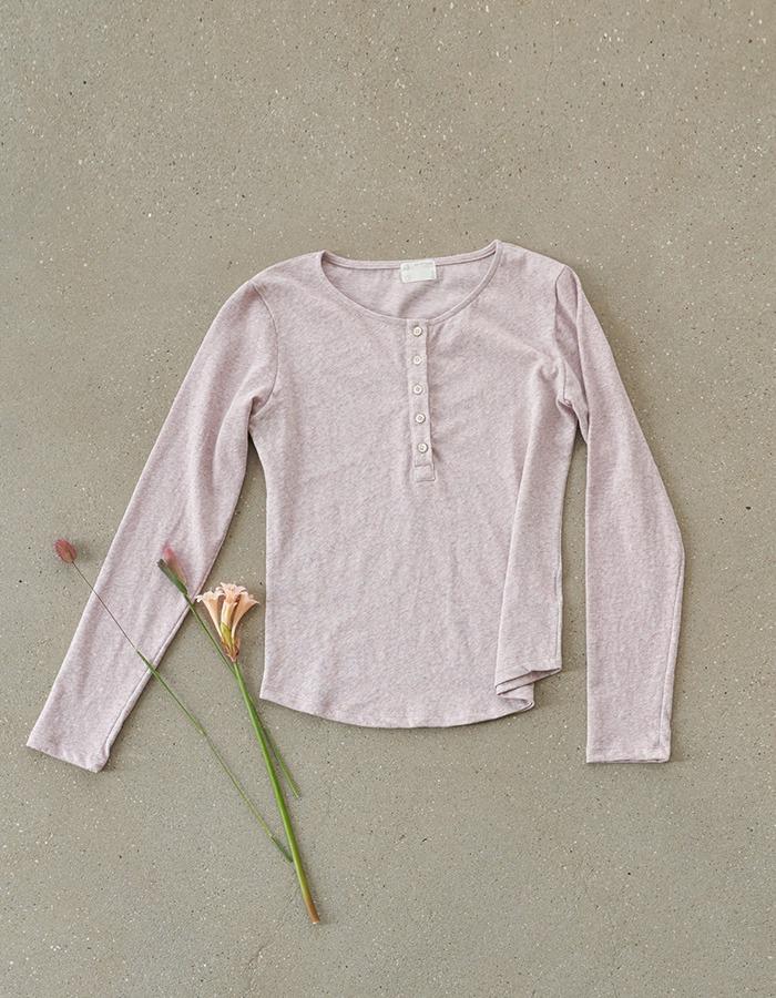 air of june) LINEN COTTON HENLEY NECK T SHIRT (PALE PINK)