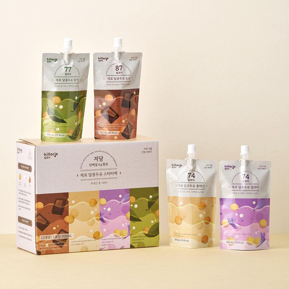 킬로리 저당 국산콩 제로달콩두유 스타터팩 1BOX (플레인,초코,말차,밀크티)