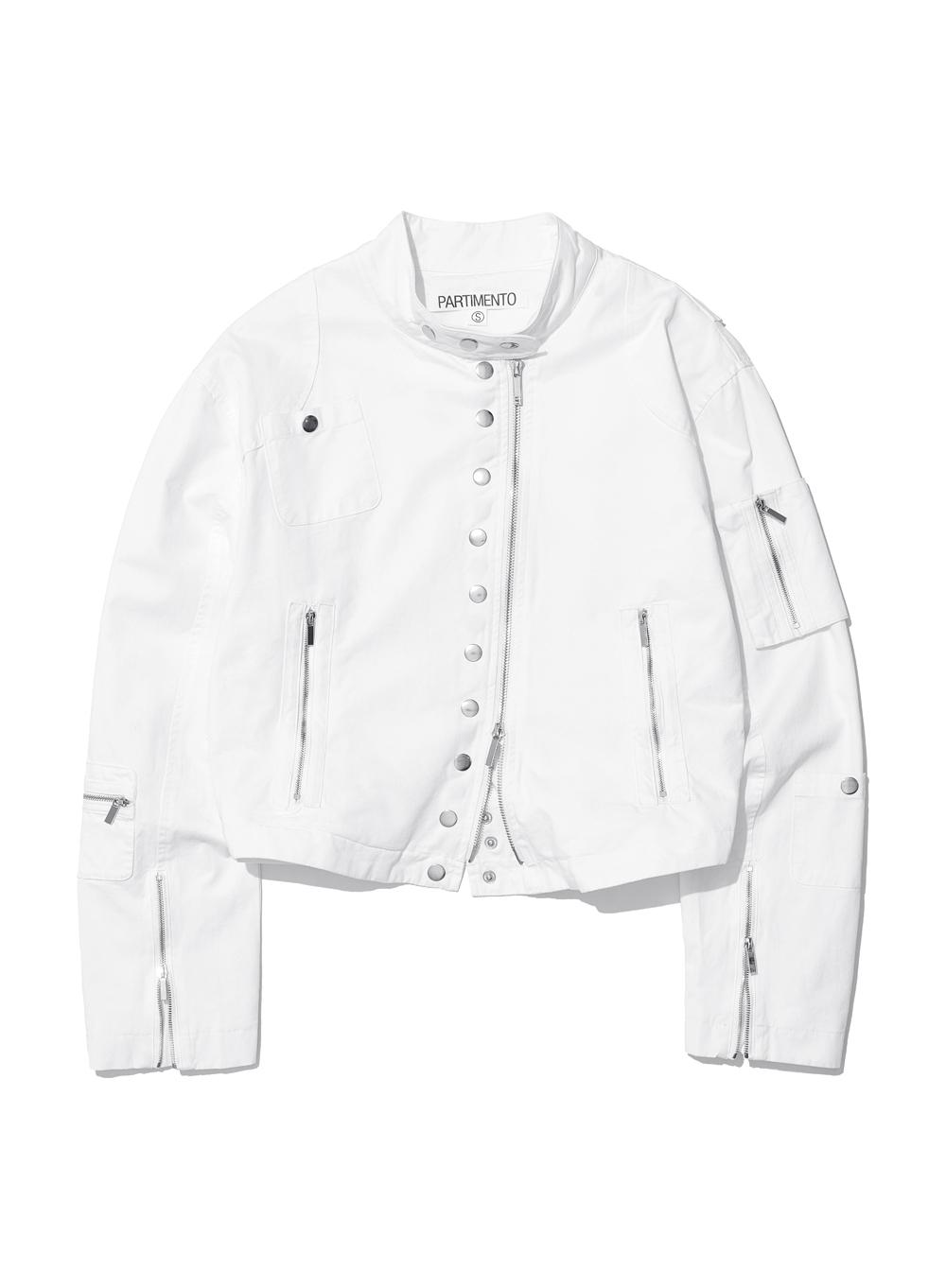 [WOMEN] LIGHT COTTON BIKER JACKET_WHITE