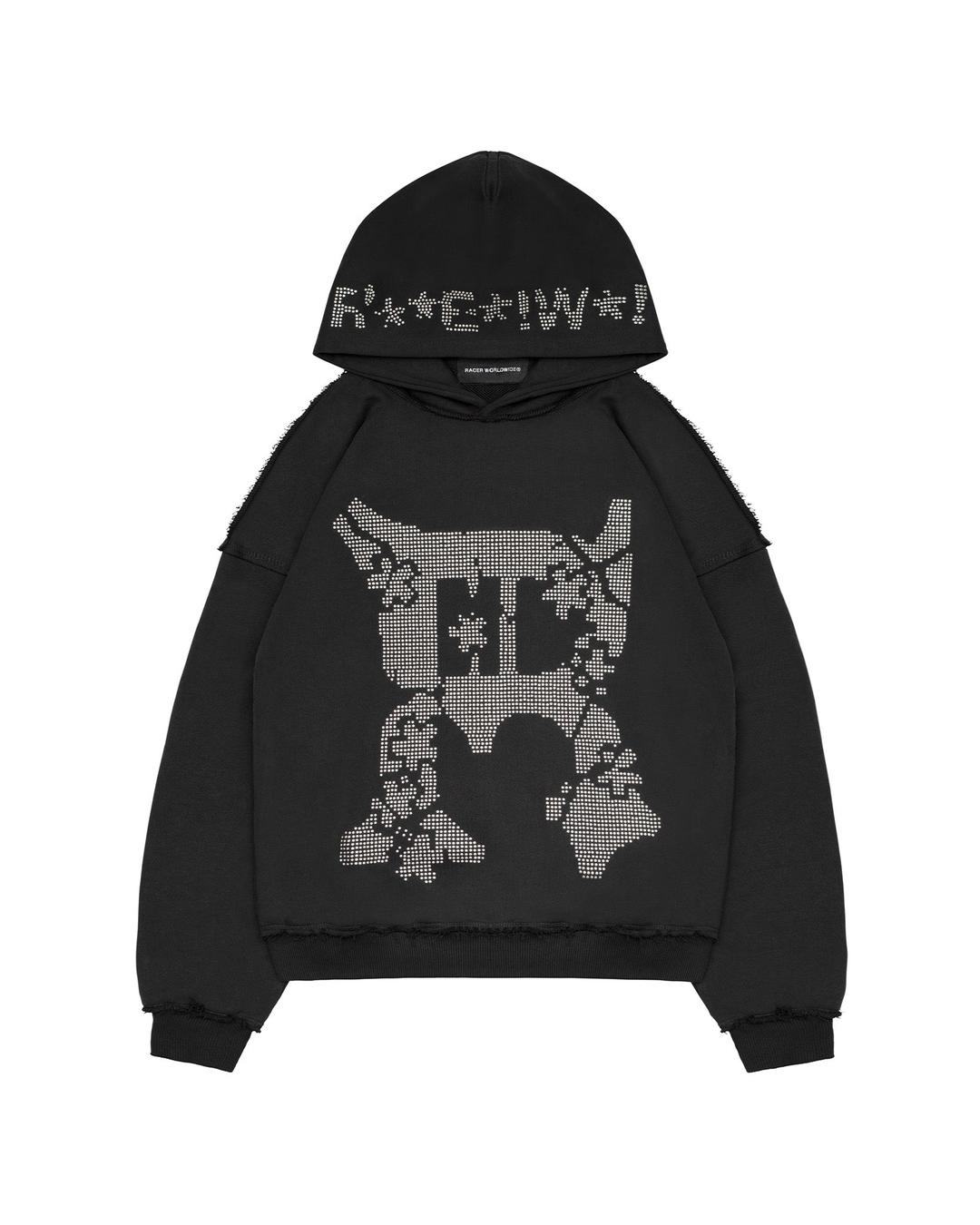Black Studded Censored Hoodie - S
