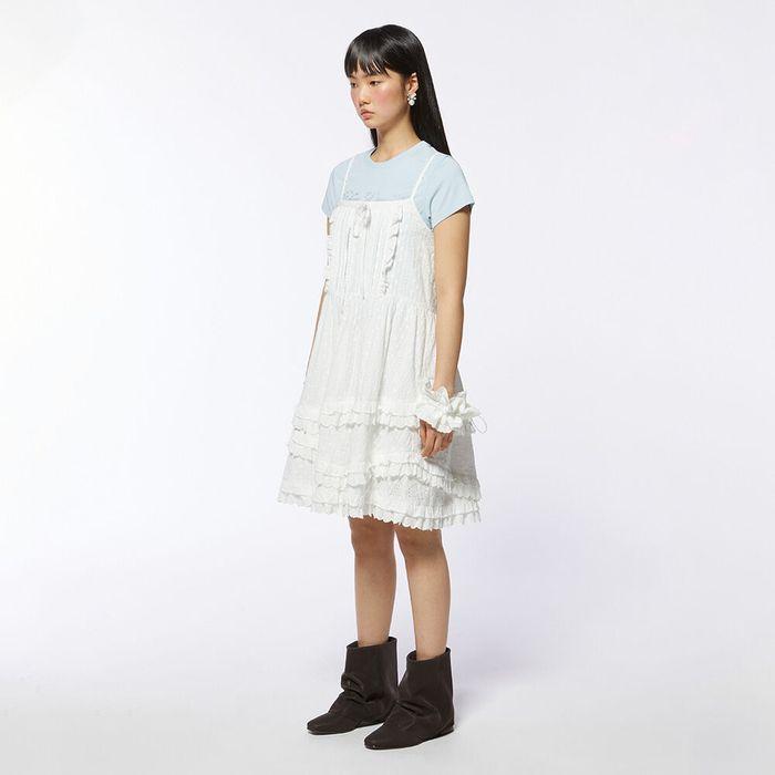 Frill Sleeveless One-Piece (white)