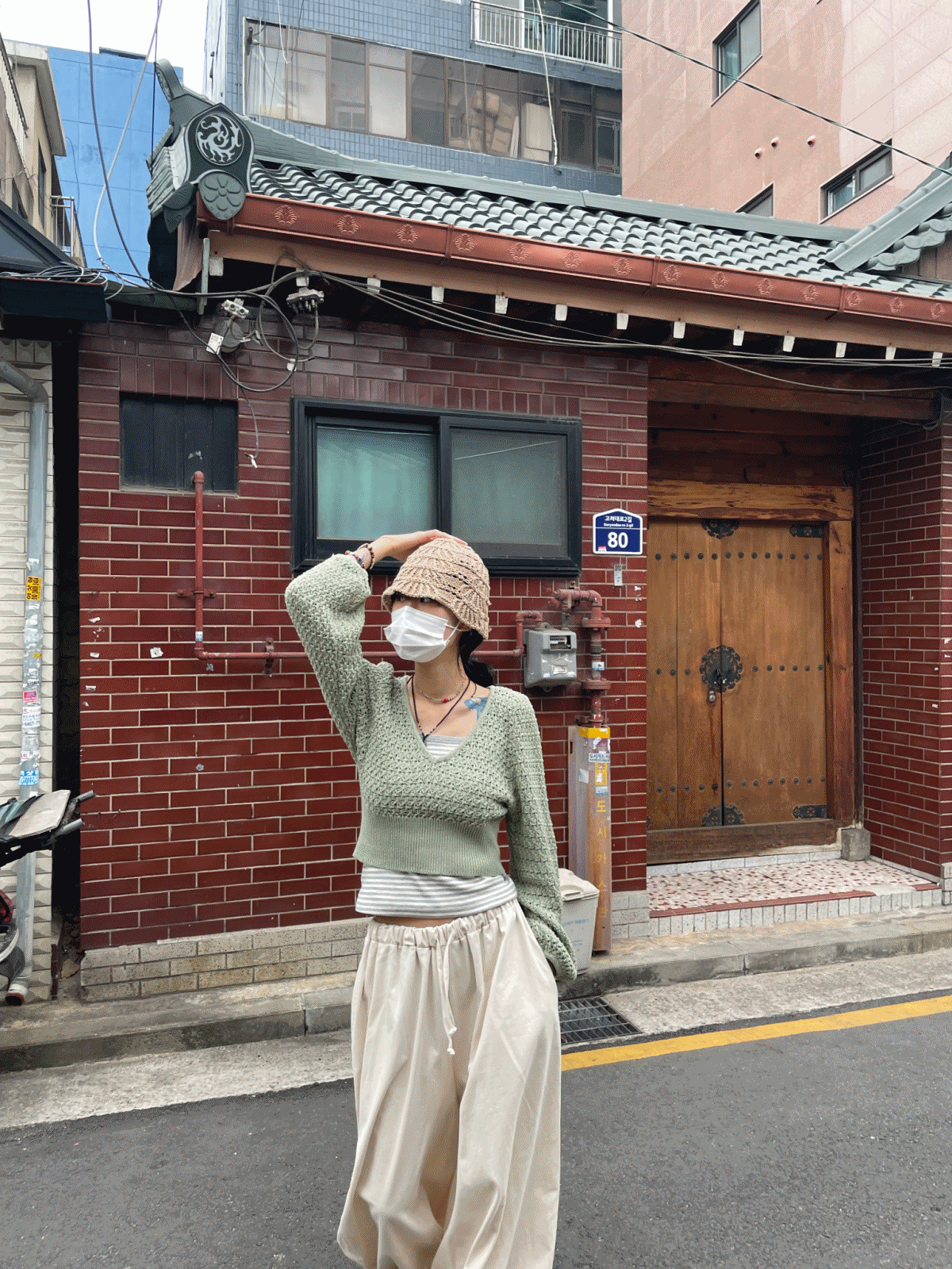 crop balloon knit (mix/khaki)