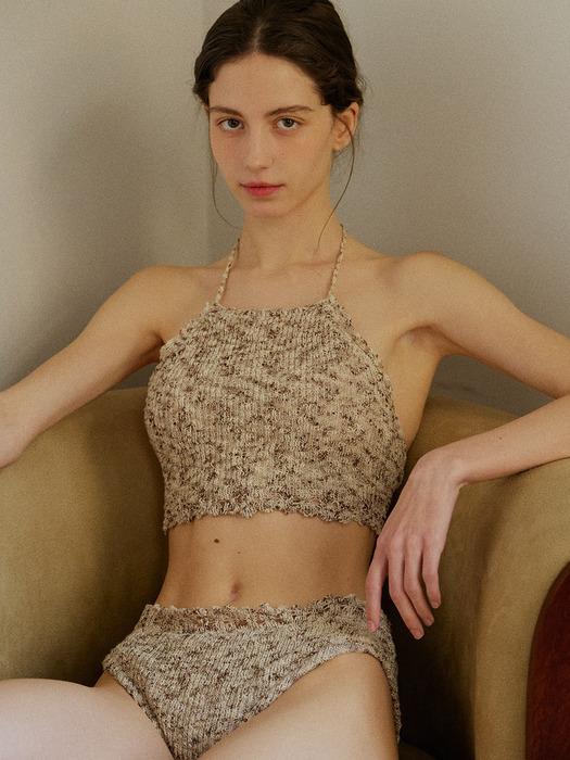KNIT HALTER BIKINI SET_sand brown