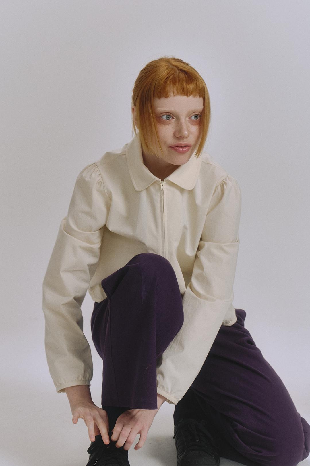 Round collar zip up shirt(ecru)