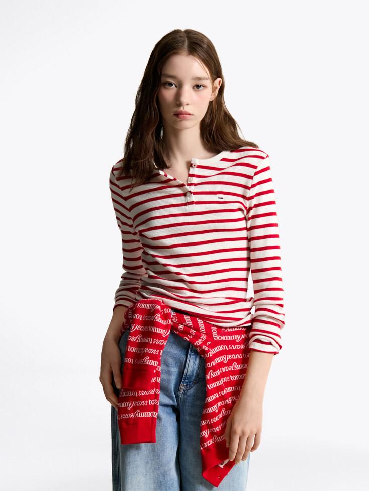 [25SS] 슬림 버튼 헨리넥 립 티셔츠