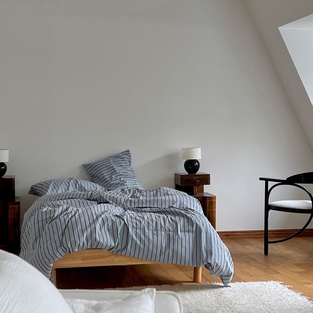 로우 스트라이프 베딩 이불커버 세트 (S,Q,K) 블루그레이