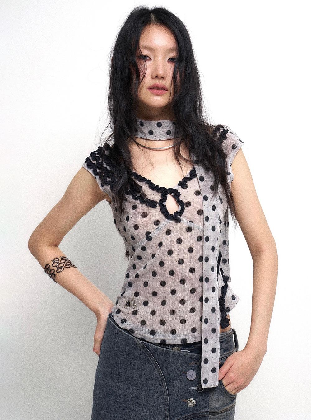Velvet Polka Dot Slim Tank Top