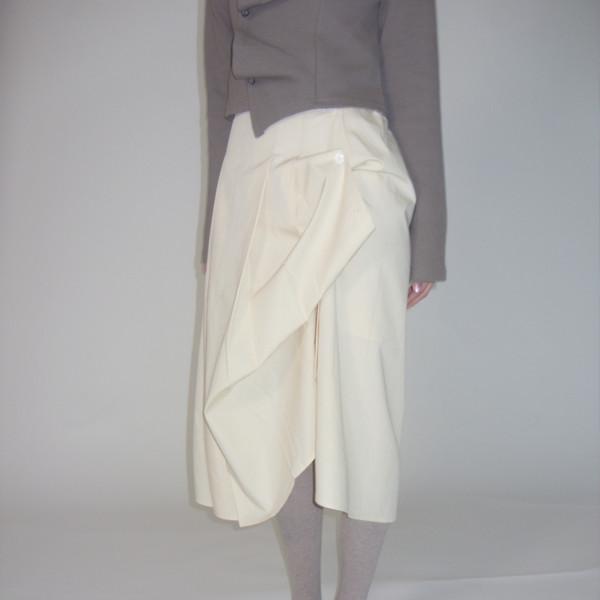 pleats button wrap skirt_yellow