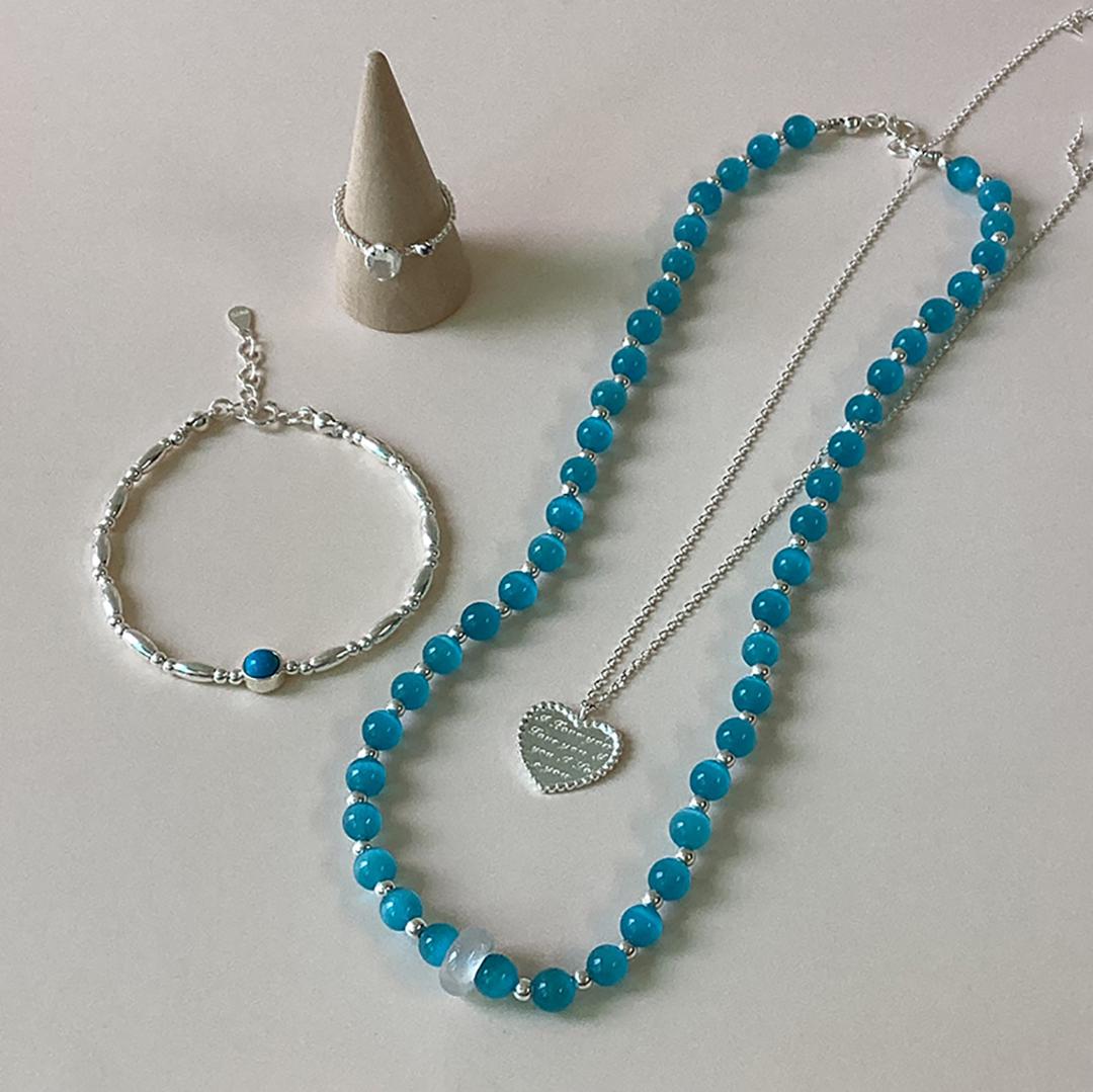 [여름베스트/실버925] 순은 은볼 원석 파란색 목걸이 비즈 아쿠아마린